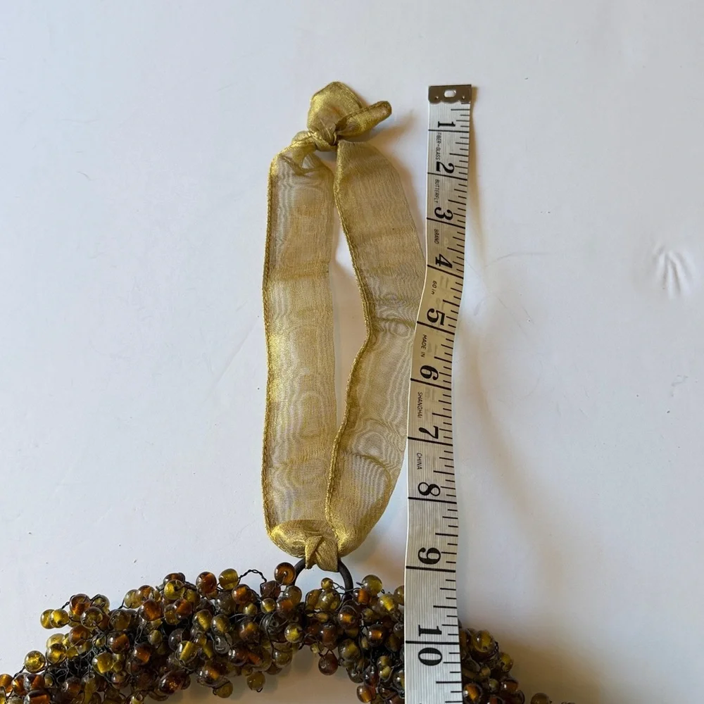 Pottery Barn BEADED WREATH Country Holiday Christmas Gold Ribbon Hanger VTG